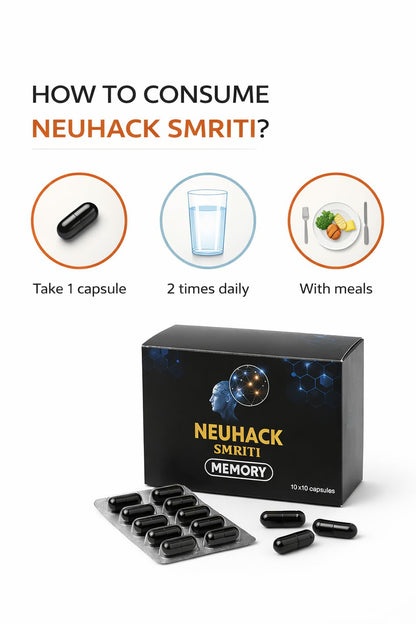 Neuhack Smriti Memory booster with Brahmi, Ashwagandha, Shankhpushpi for Brain, Mind Support | Ayurvedic Nootropics supplement - 200 caps