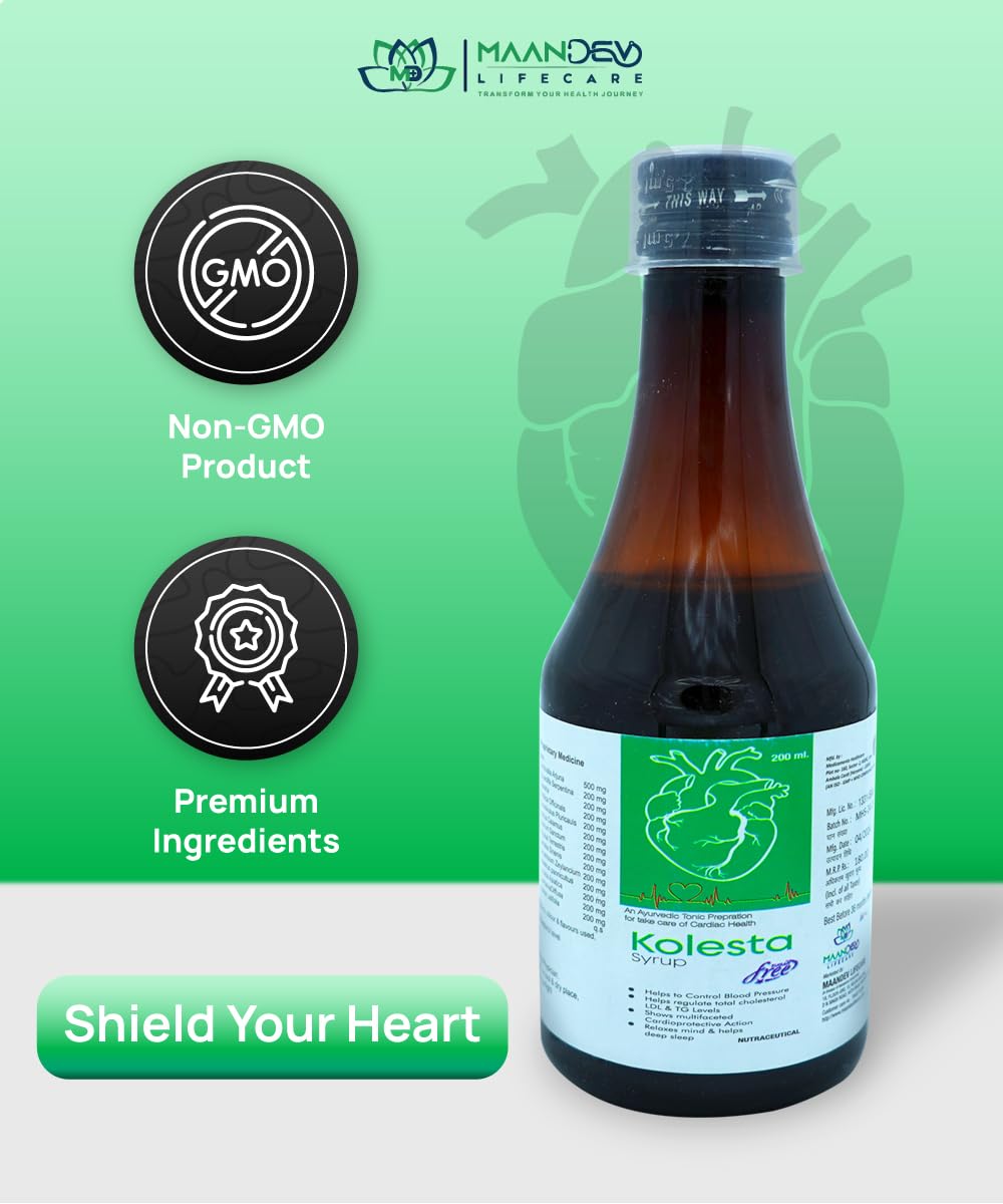 Maandev Lifecare Kolesta Ayurvedic Heart Health Syrup | With Arjuna, Apple Cider, Garlic & Ginger | Herbal Juice for Cholesterol, Blood Pressure & Circulation | 200ml