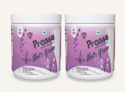 Pro360 Hair Grow Protein Powder for Healthy Hair Growth Nutrition Supplement for Men and Women - Enriched with Biotin and Green Apple Skin Extract - Vanilla Flavor (250+250) g Pack of 2