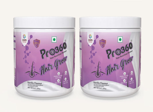 Pro360 Hair Grow Protein Powder for Healthy Hair Growth Nutrition Supplement for Men and Women - Enriched with Biotin and Green Apple Skin Extract - Vanilla Flavor (250+250) g Pack of 2