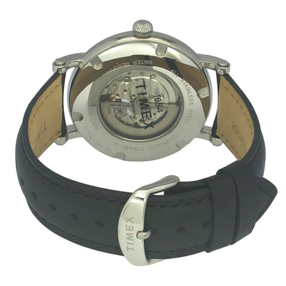 TIMEX Automatic Analog Watch for Man with Black Round Dial & Black Leather Strap Band Water Resistant Men's Wrist Watches - TWEG16716