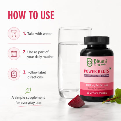 Bhumi Organic Power Beets Supplement 1180mg 60 Veg Capsules