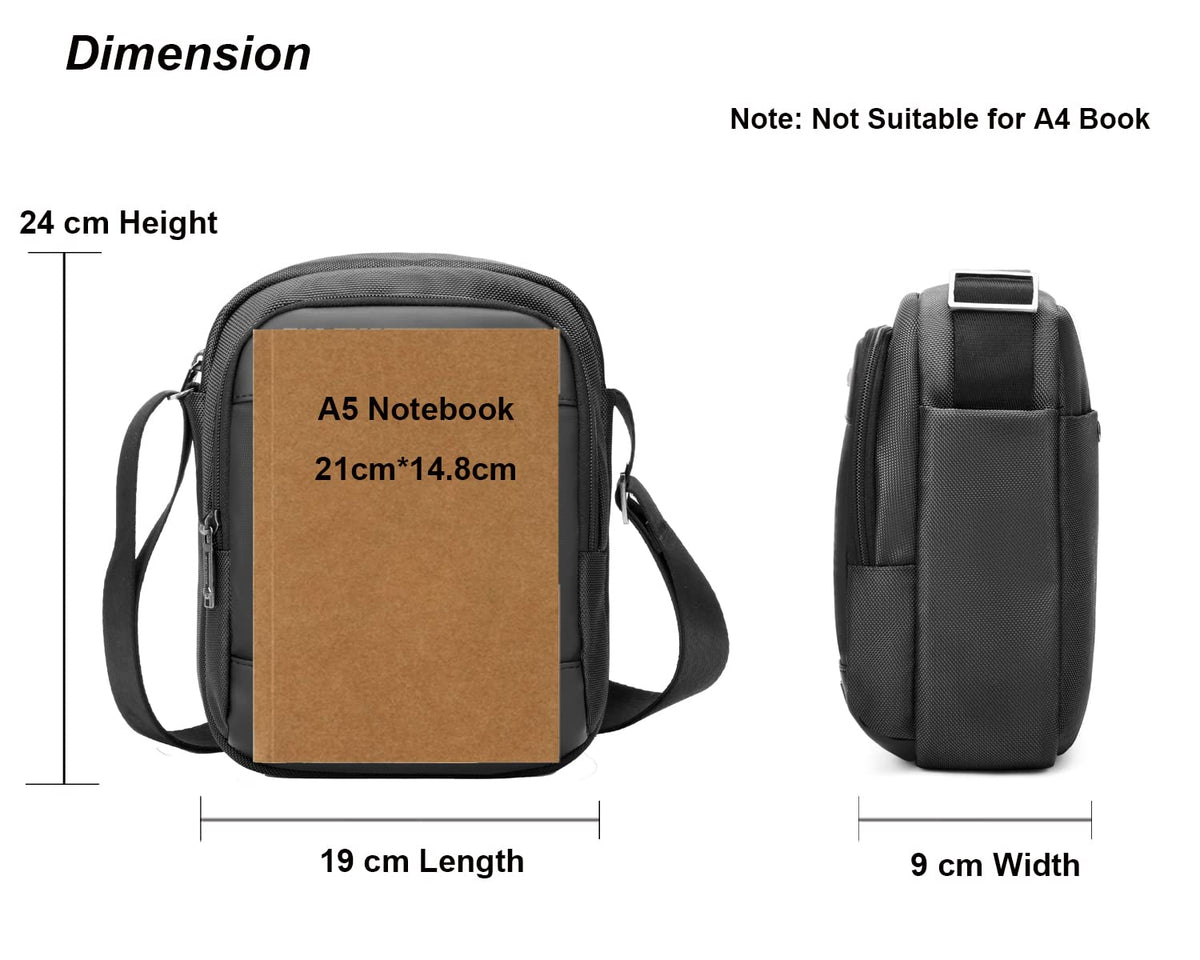 Arctic Hunter Small Sling Bag for Men 4L Side Bag Sleek Crossbody Bag for 8-inch iPad Pocket Premium Mobile Bag 1680D Polyester Water-resistant Shoulder Bag for Business Office Casual (Black)