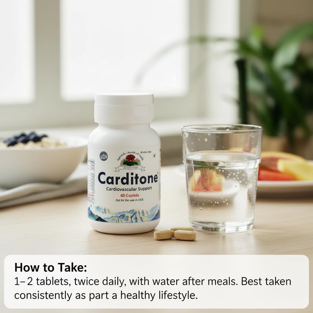 Ayush Herbs Carditone Heart Health Supplement for Women & Men – Natural BP Support Formula with Arjuna, Shankhpushpi, Gokhru, Punarnava, Pushkarmool & Rose Petals – 60 Vegetarian Caplets (1 Count)