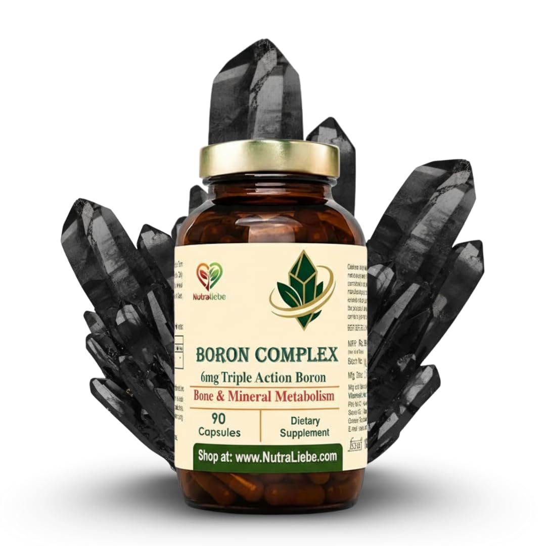 NutraLiebe Boron Complex 6 mg – High Absorption Boron (as Glycinate, Citrate & Aspartate Chelates) | Supports Bone, Joint & Hormonal Health | Enhances Calcium & Magnesium Utilization | 90 Veg Capsules | Non-GMO & Gluten-Free
