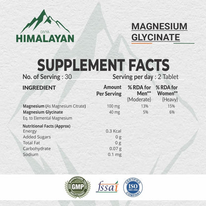 Divya Himalayan Magnesium Glycinate | Muscle, Bone & Nerve Support | 60 Vegan Tablets | High Absorption, Non-GMO, Gluten-Free