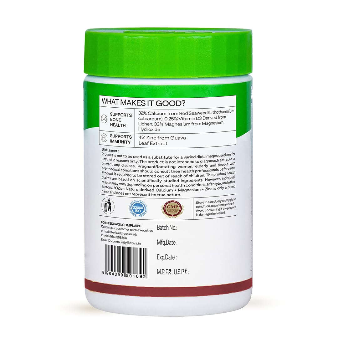 OZiva Calcium, Magnesium, Zinc Supplement | With Vitamin D3 for Optimum Absoprtion | For Bone Health & Muscle Function - 60 Capsules