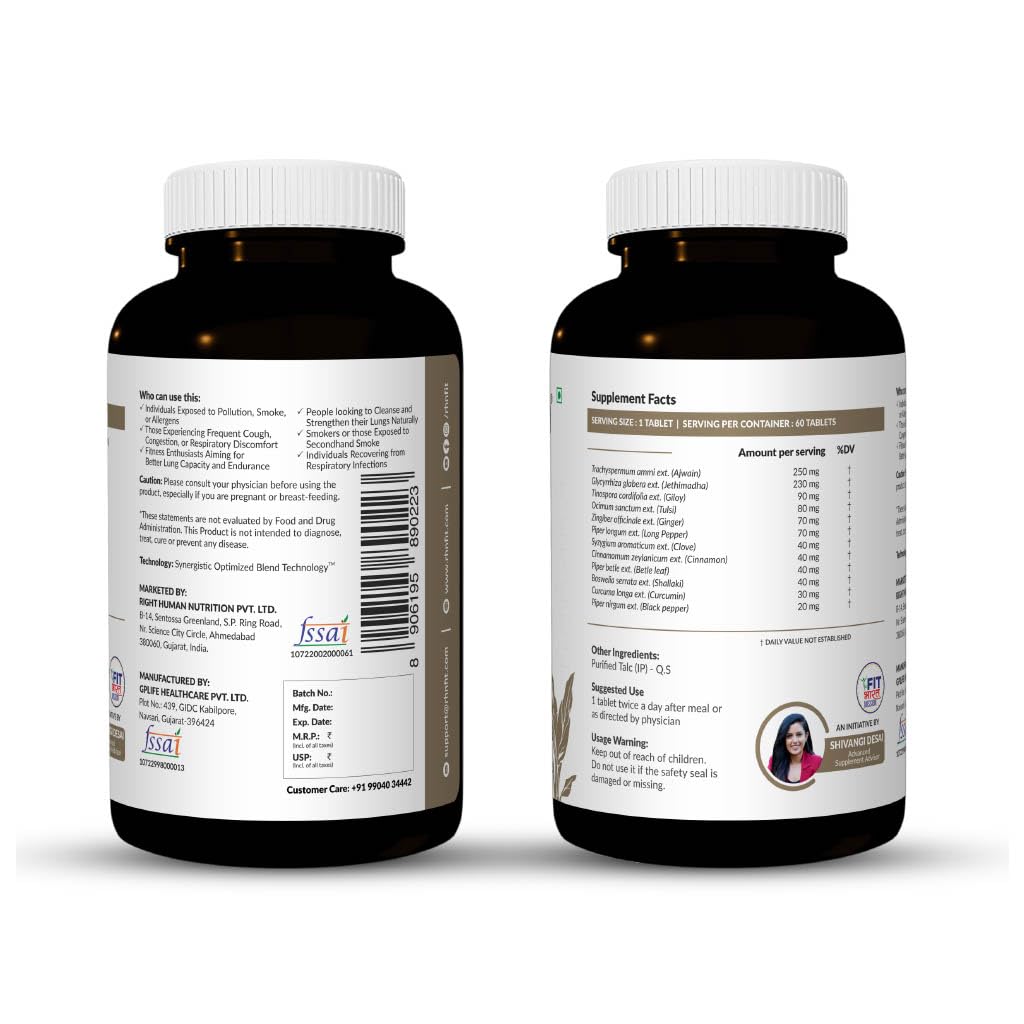 SATVAM Lung Detox Supplement for Smokers & Pollution (60 Tablets)