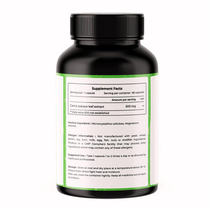 VREEX Carica Papaya Leaf Extract 500 mg – Supports Healthy Platelet Function, Immunity & Digestion – Natural Herbal Supplement (60 Capsules)