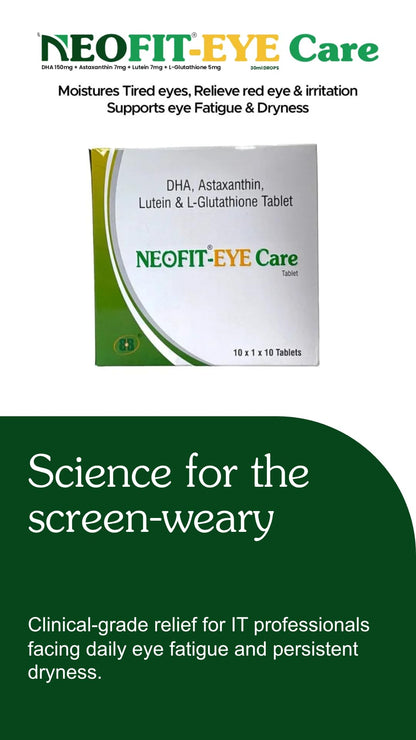 NEOFIT Eye Care Tablets with DHA, Astaxanthin, Lutein & L-Glutathione | Nutritional Supplement Tablets | Strip of 10 Tablets