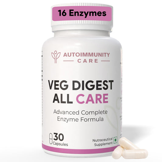 Autoimmunity Care Veg Digest All Care – Complete Digestive Enzymes Supplement with Betaine HCl | Supports Faster Digestion, Acidity, Bloating & Gas Relief | Digestive Enzyme Tablets | 30 Caps (30 dose)