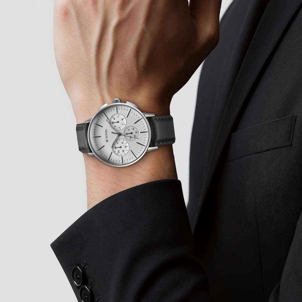Titan Analog Silver White Dial Men's Watch-90200SL01- image 3