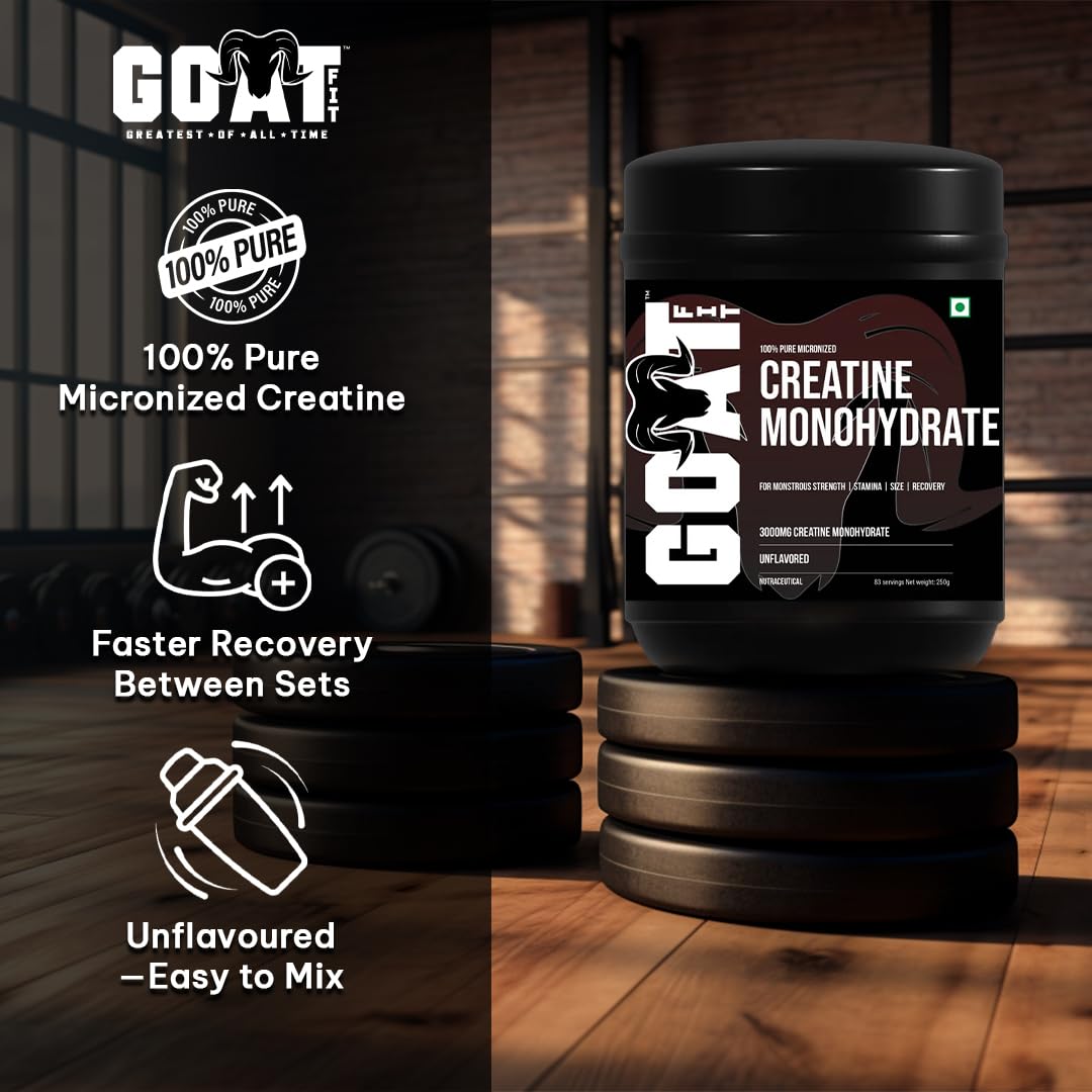 G.O.A.T Fit 100% Pure Micronized Creatine Monohydrate Powder | Superior Absorption, Monstrous Performance | For Improvement in Strength, Power, and Size (280gm - 75 Servings, Masala Lemonade)