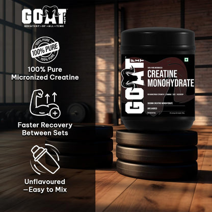 G.O.A.T Fit 100% Pure Micronized Creatine Monohydrate Powder | Superior Absorption, Monstrous Performance | For Improvement in Strength, Power, and Size (280gm - 75 Servings, Masala Lemonade)
