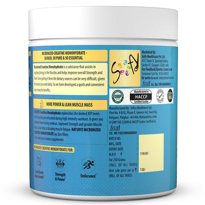 NATURYZ Pure Micronized Creatine Monohydrate | Rapid Absorption | Quercetin | Muscle Strength & Power for Intense Workout | Supports Athletic Performance | Enhances Lean Muscle Volume - 250g(Unflavoured)