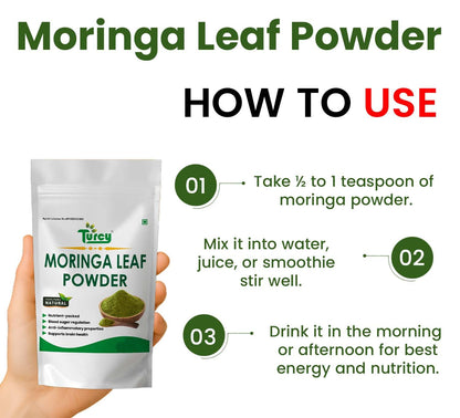 Turcy Moringa Leaf Powder 50g| Pure & Natural Organic | Essential Nutrition Superfood | Supports Energy, Stamina & Vitality | Rich in Vitamins & Minerals | Herbal Supplement for Wellness