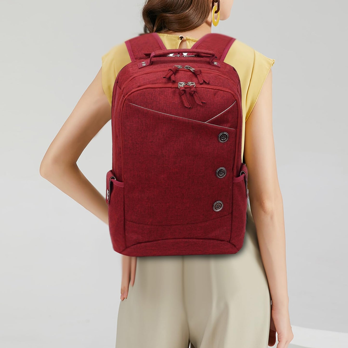 Kingslong 15.6 Inch Laptop Backpack Durable Linen Large Capacity Casual Daypack (red)