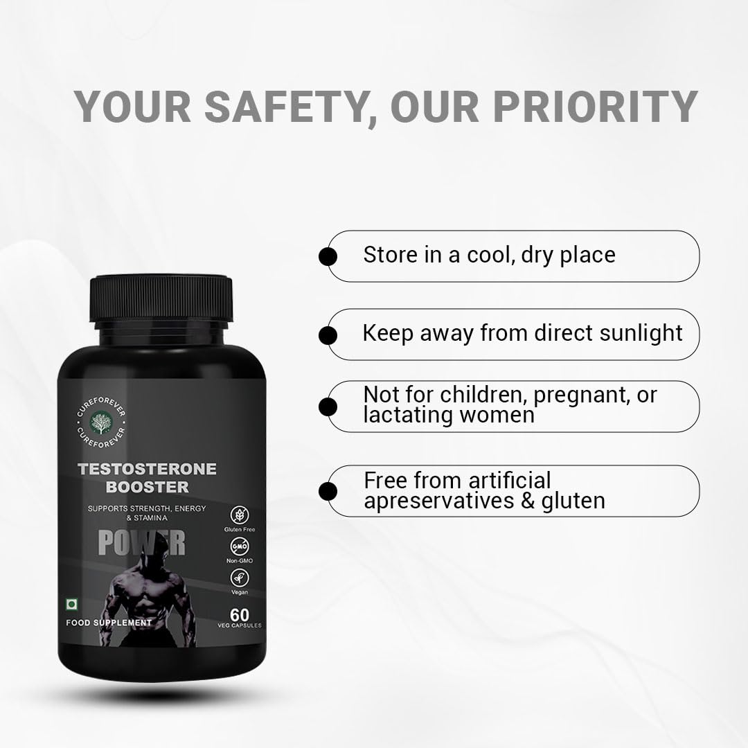 CUREFOREVER Testosterone Supplement for Men with Korean Ginseng & Grape Seed – Boost Strength & Stamina | 120 Veg Capsules | Herbal Performance Booster with Green Tea for Energy & Wellness