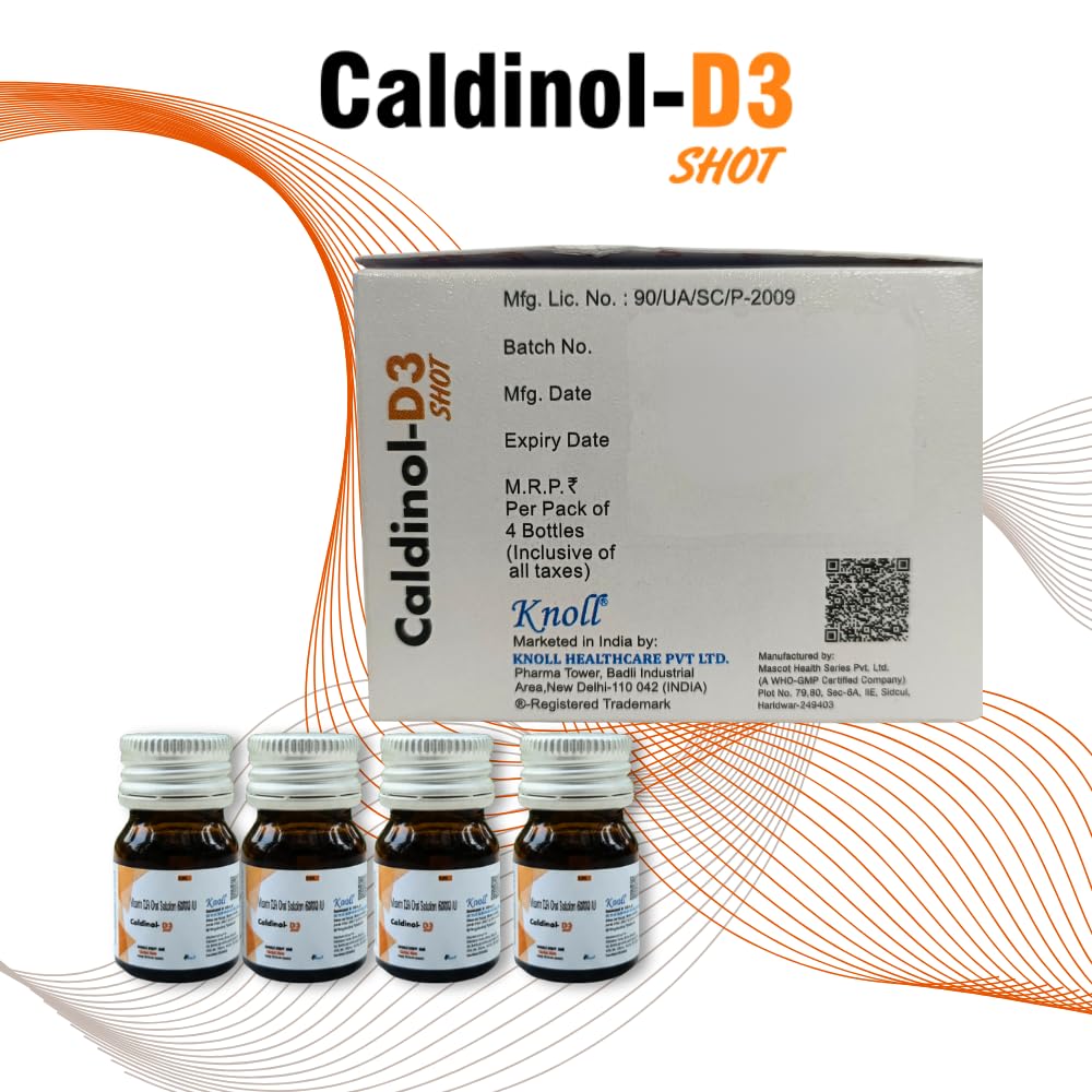 Knoll Healthcare Caldinol-D3 Cholecalciferol Vitamin D3 60000 IU Sugar Free Nano Shots Once in a Week - 5ML x 4 Nano Shot (Pack Of 2)