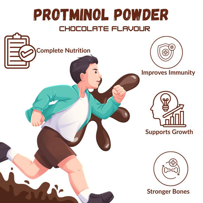Knoll Healthcare Protminol Protein Powder Chocolate Flavour Daily Nutrition Supplement for Energy | Growth & Immunity Supports Active Lifestyle | Muscle Strength & Wellness for Teens & Adults | 200g