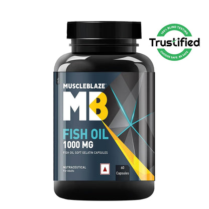 MuscleBlaze Omega 3 Fish Oil (60 Capsules) | Trustified Certified for Accuracy & Purity | 1000mg Omega 3 with 180mg EPA & 120mg DHA