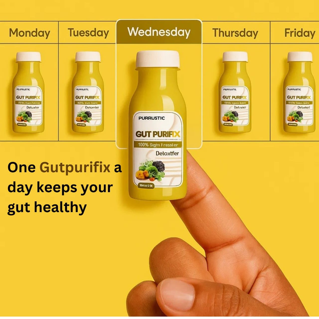 PURRUSTIC Gut Purifix Ayurvedic Gut Cleanse, 11 Herbs Prebiotic Colon Detox Juice, Gut Detox & Digestion Support, Boosts Metabolism & Immunity, Tackles Bloating, Gas & Constipation (6 days, 6 Bottle)