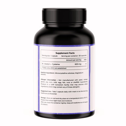 VREEX NAC 600 mg | N-Acetyl Cysteine Supplement | Supports Antioxidant Activity, Liver Health & Respiratory Wellness | 60 Capsules (Pack of 2)
