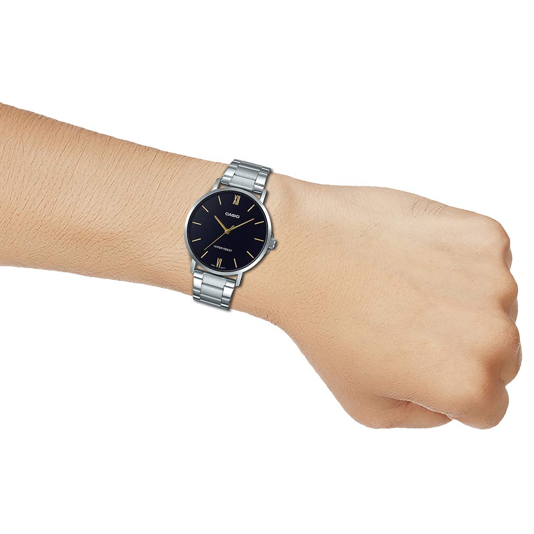 Casio MTP-VT01D-1B Men's Stainless Steel Minimalistic Black Dial 3-Hand Analog Watch