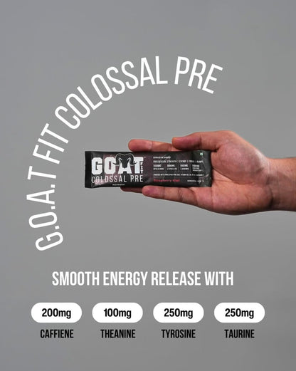 GOAT Fit Colossal Pre | PreWorkout Powder 200mg Caffeine 3.5g Beta-Alanine 3g Citrulline 1.5g Arginine 1g Creatine with Himalayan Pink Salt (12gm Single Serving, Masala Lemonade)