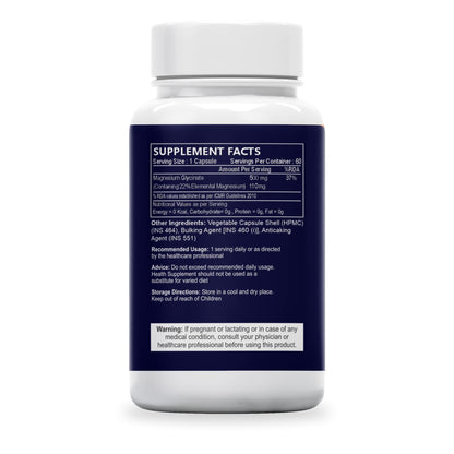 Sea Life Magnesium Glycinate 500 Mg Capsules|60 Veg Capsules Each | Magnesium Supplement | Improves Muscle & Nerve Function| Anti Stress Supplement | Better Sleep Quality | (Pack of-2)
