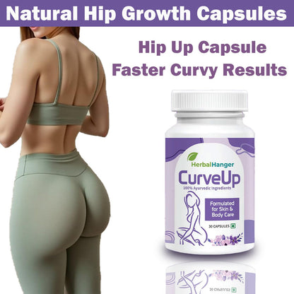 Herbal Hanger CurveUp Natural Hip Capsules, 30 Count, Ayurvedic Formula, 500mg Capsules with Jadhwar and Isabgol for Body Caree and Healthy Weight Supporrt