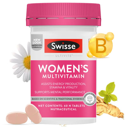 Swisse Women's Multivitamin - Manufactured In Australia, Imported Multivitamin From Australia's No.1 Multivitamin Brand - Boosts Energy, Stamina, Vitality & Mental Performance With 36 Herbs, Vitamins & Minerals (60 Tabs)