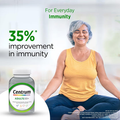 Centrum Adult 50+, World's No.1 Multivitamin with Calcium, Vitamin D3 & 21 other Nutrients for Overall Health, Strong Joints & Heart Health (Veg) 30 Tablets