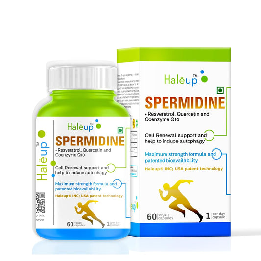 Haleup 99% Spermidine Trihydrochloride with Resveratrol| For Healthy Ageing | Autophagy| Cell Renewal | Immunity| Skin and Hair | Cognitive Support (1 pack X 60s count)