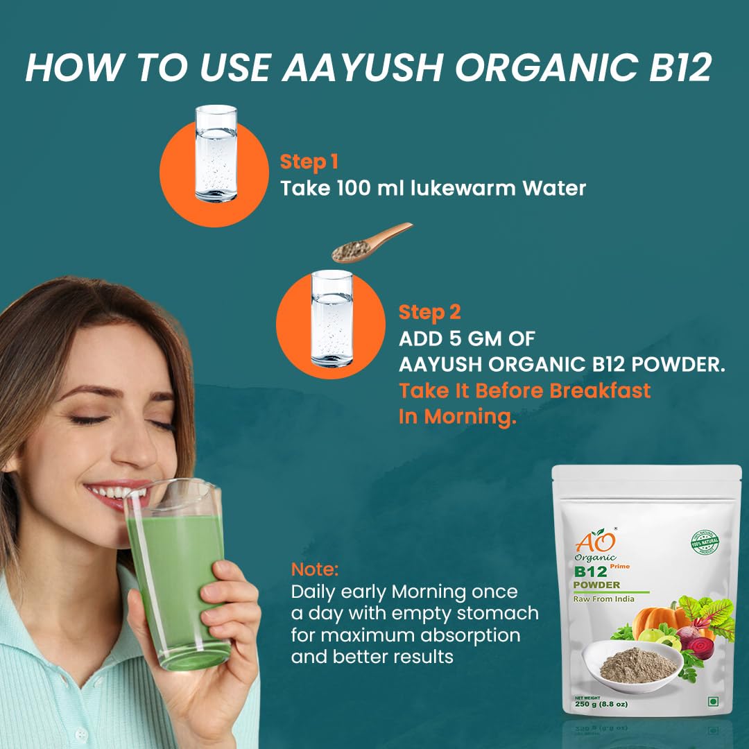 AAYUSH ORGANIC Vitamin B 12 POWDER For Men & Women | Plant Based Vitamin B12 Supplement Helps In Leg Pain, Numbness, Constipation, Memory Loss And Weakness