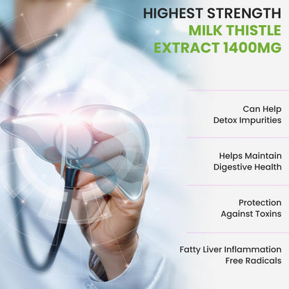 NATURYZ Extra Strength Milk Thistle 1400mg Fatty Liver detox supplement | Supports Liver Health & Natural Detox | Standardized for Silymarin | Maintain Liver Function & Antioxidant Balance | 60 Veg Tablets
