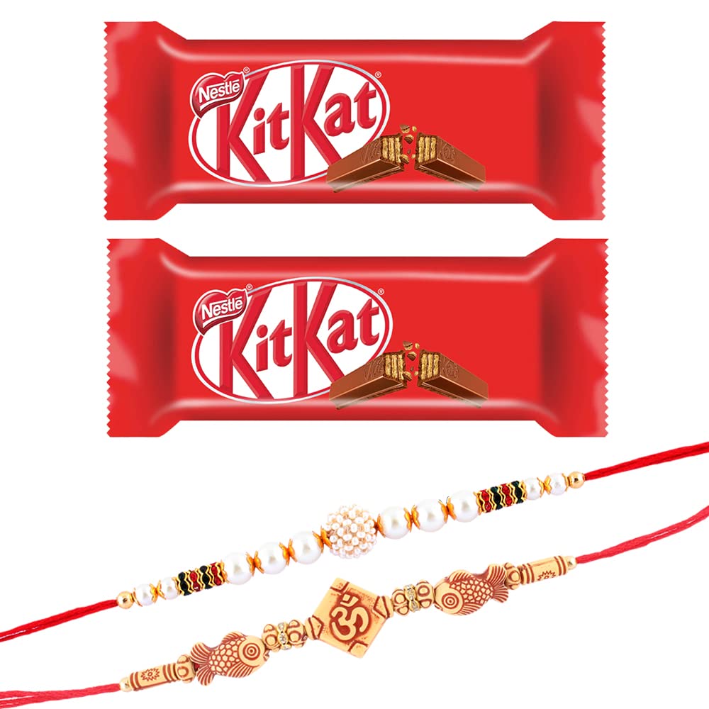SFU E Com Nestle 2 Kitkat with Set of 2 Rakhi | Rakhi Chocolate Gift Hamper | Rakhi with Chocolates| Roli, Chawal, Chandan, Misri | 21