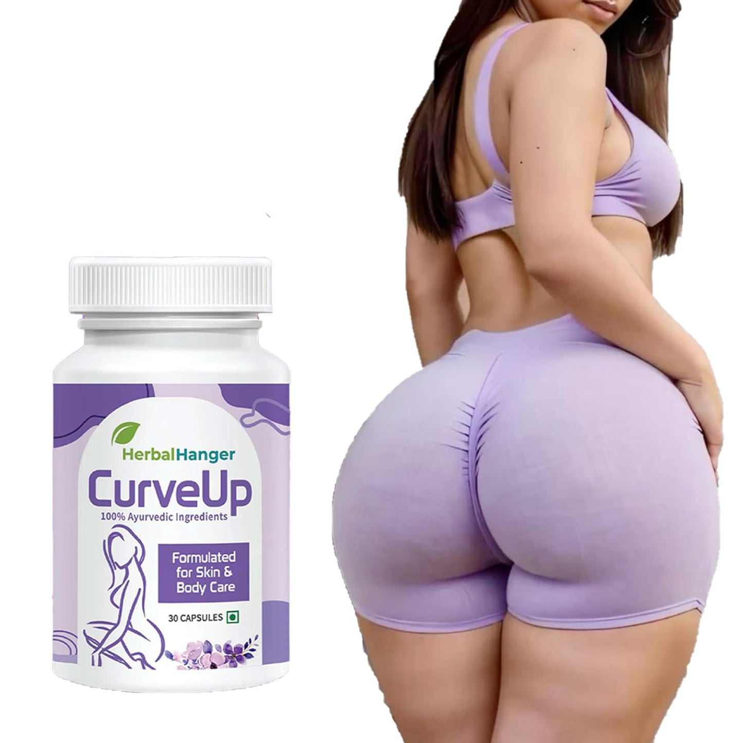 Herbal Hanger CurveUp Natural Hip Capsules, 30 Count, Ayurvedic Formula, 500mg Capsules with Jadhwar and Isabgol for Body Caree and Healthy Weight Supporrt
