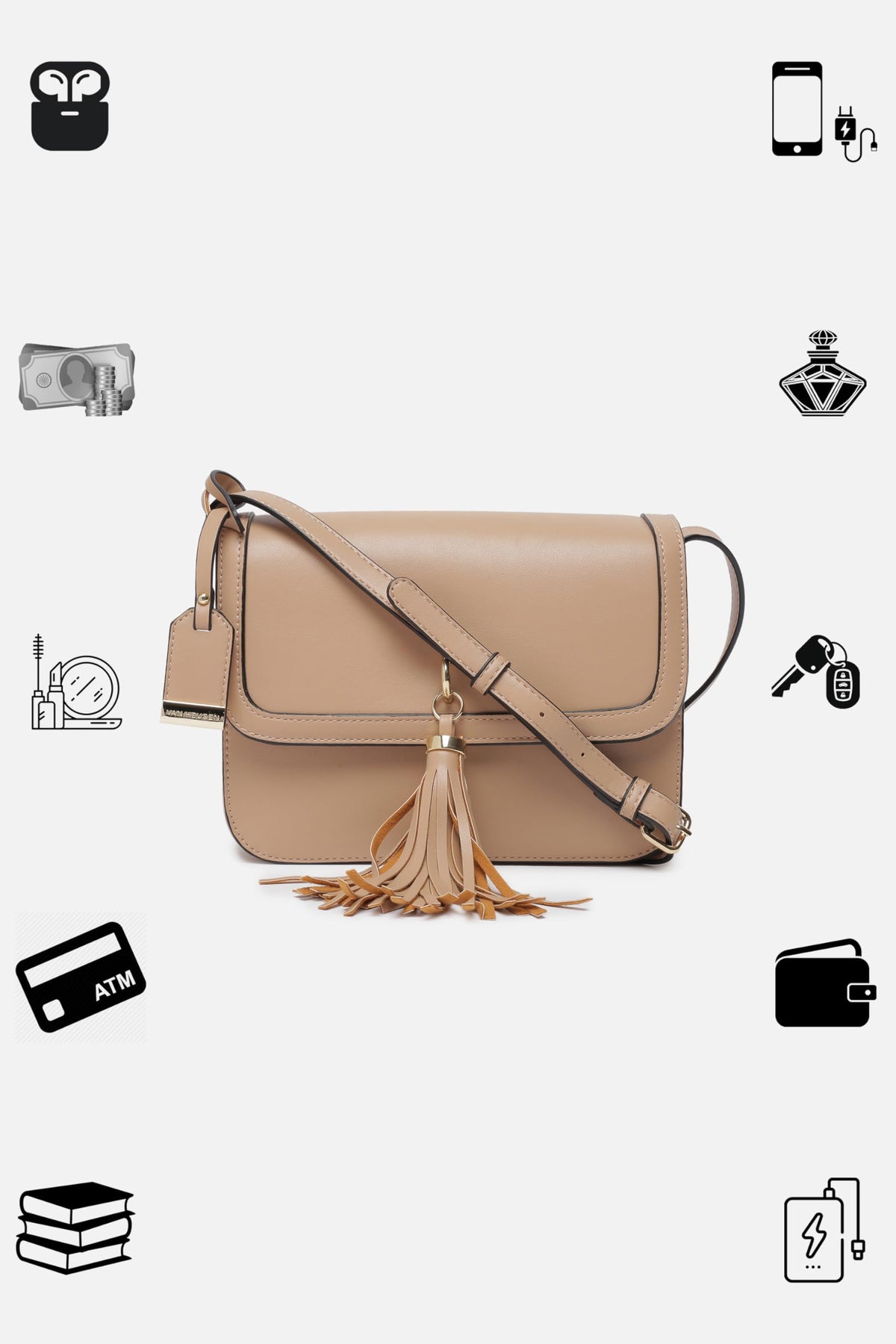 Van Heusen womens Western Sling Bag with tassle (Beige)