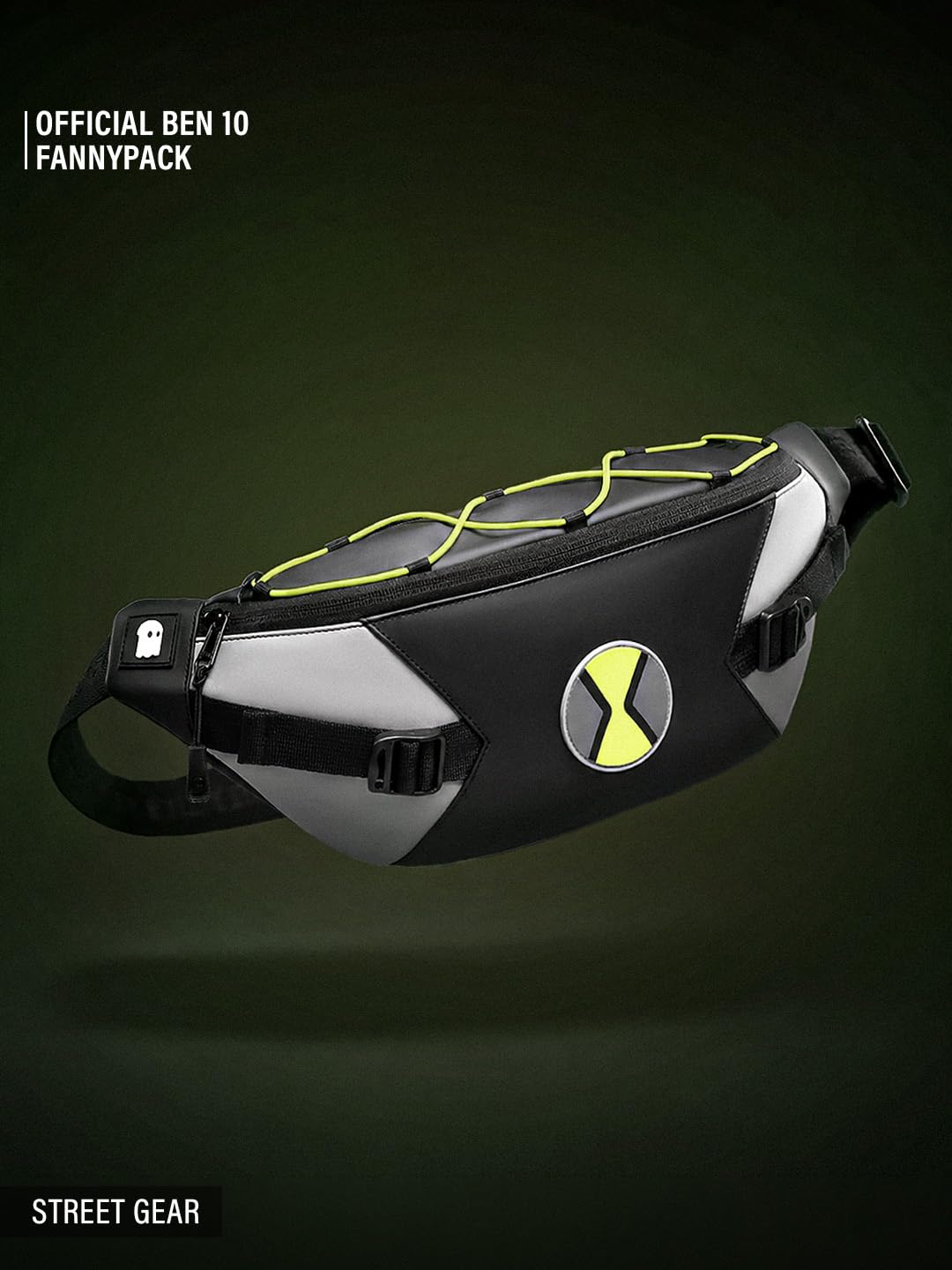 The Souled Store Ben 10: Omni Gear Fanny Pack | Official Cartoon Network Merchandise | Premium Matte PU Sleek Crossbody Waist Bag with Neon Bungee Cord & Adjustable Strap for Men & Women