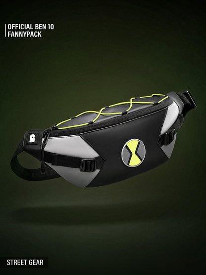 The Souled Store Ben 10: Omni Gear Fanny Pack | Official Cartoon Network Merchandise | Premium Matte PU Sleek Crossbody Waist Bag with Neon Bungee Cord & Adjustable Strap for Men & Women