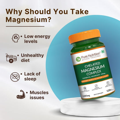 Pure Nutrition Chelated Triple Magnesium Complex Supplement - 60 Tablets | Magnesium Glycinate Complex With Citrate & Oxide Supplement Supports Bones Muscles & Nerves 1383mg Per Serving