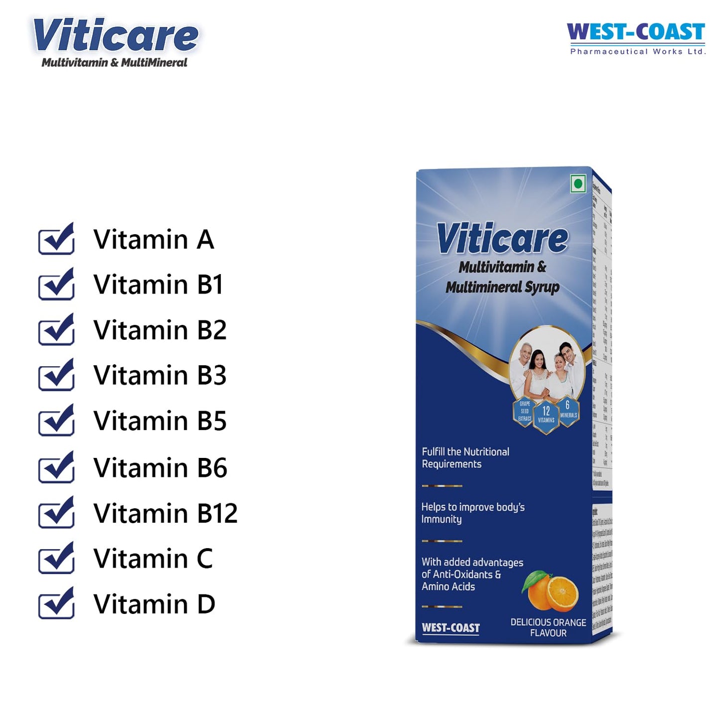 Westcoast Viticare Multivitamin & Multimineral Syrup, | over 24+ key nutrients for daily nutritional requirement with grape seed extract | 200ml