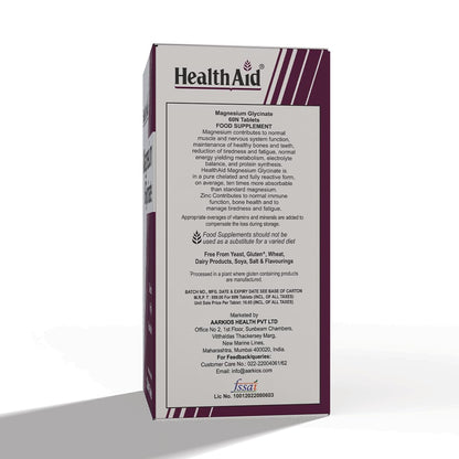 HealthAid Chelated Magnesium Glycinate with Zinc (1682 mg) – Magnesium Supplement for Muscle Recovery, Sleep Support, Cramps Relief & Nerve Health | Promotes Brain Health – 60 Veg Tablets