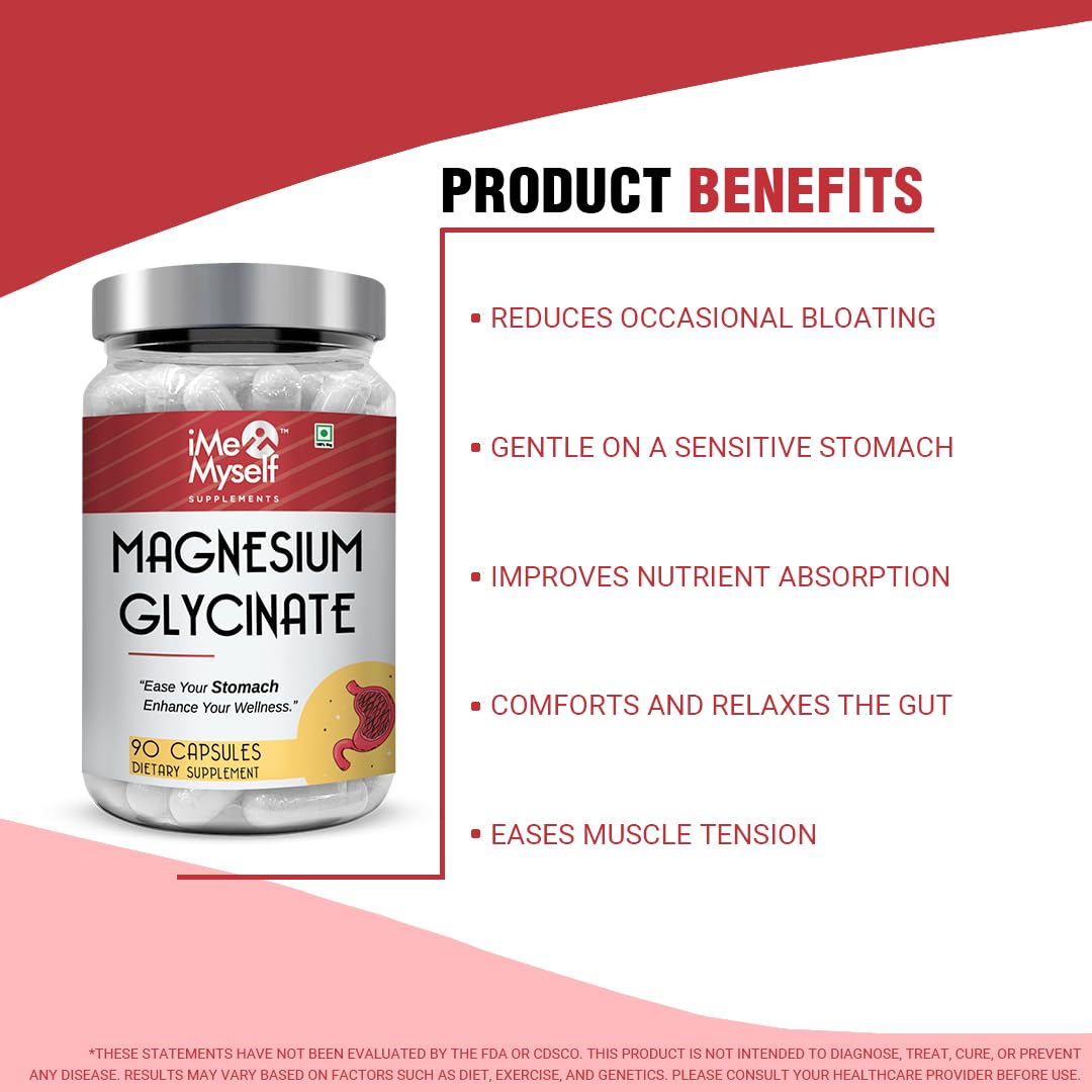 iMeMyself Magnesium Glycinate Capsules – 90 Count | Dietary Supplement for Stomach Comfort & Daily Wellness