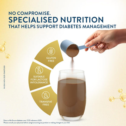 Ensure Diabetes Care Chocolate 950gm |Support Blood Sugar, Weight Management, Cholestrol Reduction |High Protein, High Fibre, 4 Myo-inositol |Zero Added Sucrose
