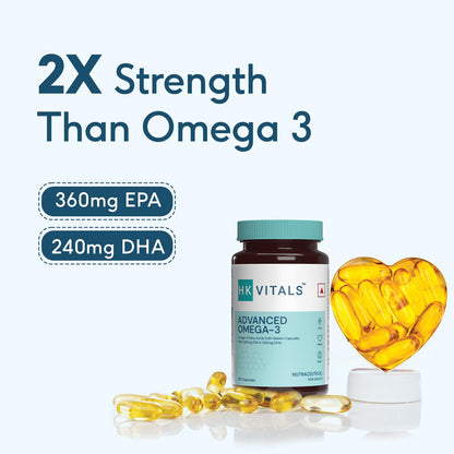 HealthKart HK Vitals Advanced Omega 3 (90 Capsules) | 1000mg Omega 3 with 360mg EPA & 240mg DHA, Double Strength Fish Oil | For Brain, Heart and Joint Health