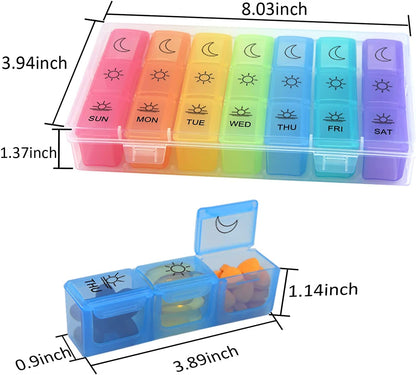 Kepzell Weekly Pill Organizer 3 Times A Day – 7 Day Pill Box – Non-BPA Food Grade Plastic – Lightweight and Travel Friendly – Ideal Pill Case for Supplements, Vitamin, Medication