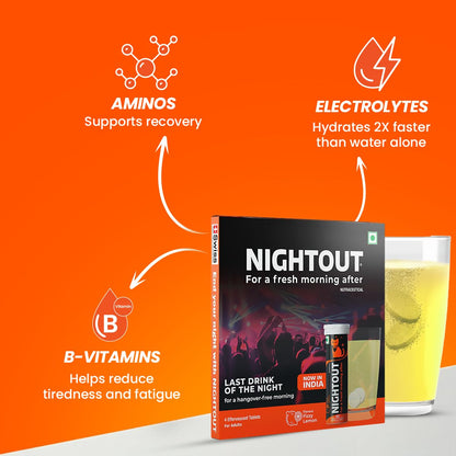 Fast&Up NightOut | 4 Effervescent tabs | Instant Hangover Relief | Helps detoxify liver | Rapid hydration & energy | Helps prevent Hangover | Zero sugar | Fizzy lemon flavour