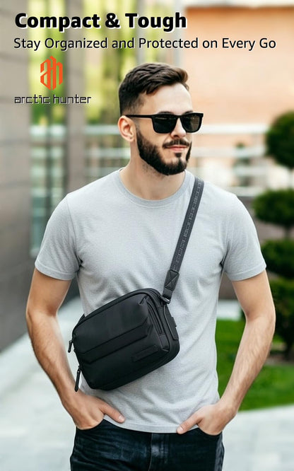 Arctic Hunter Sling Bag for Men Small 2.8L Side Bag Sleek Crossbody Bag for upto 8" iPad Premium Shoulder Bag for Travel Water-resistant Messenger Bag for Office Daily Casual, Black